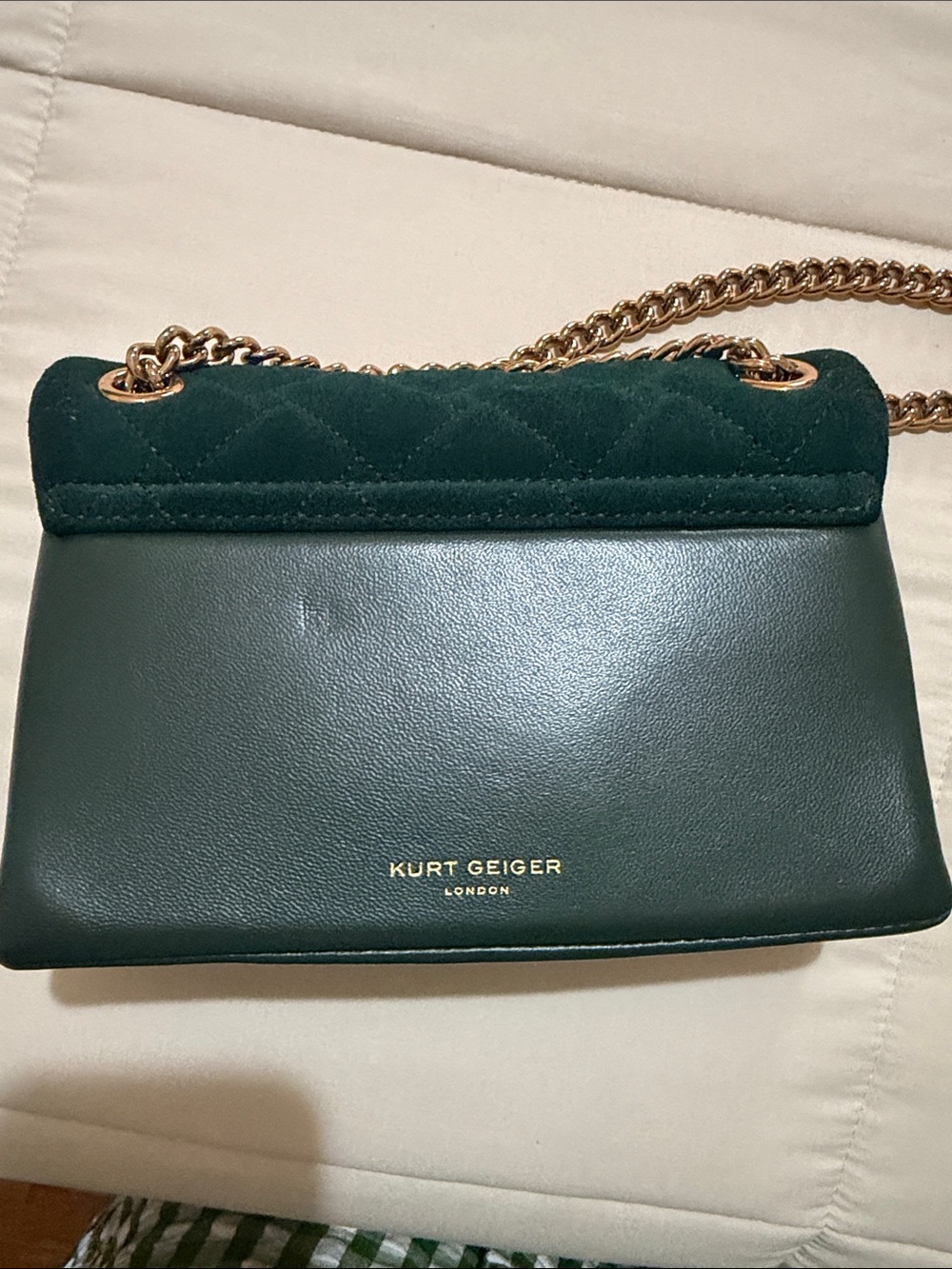 Kurt Geiger London Dark Green Quilted Chain Shoulder Bag